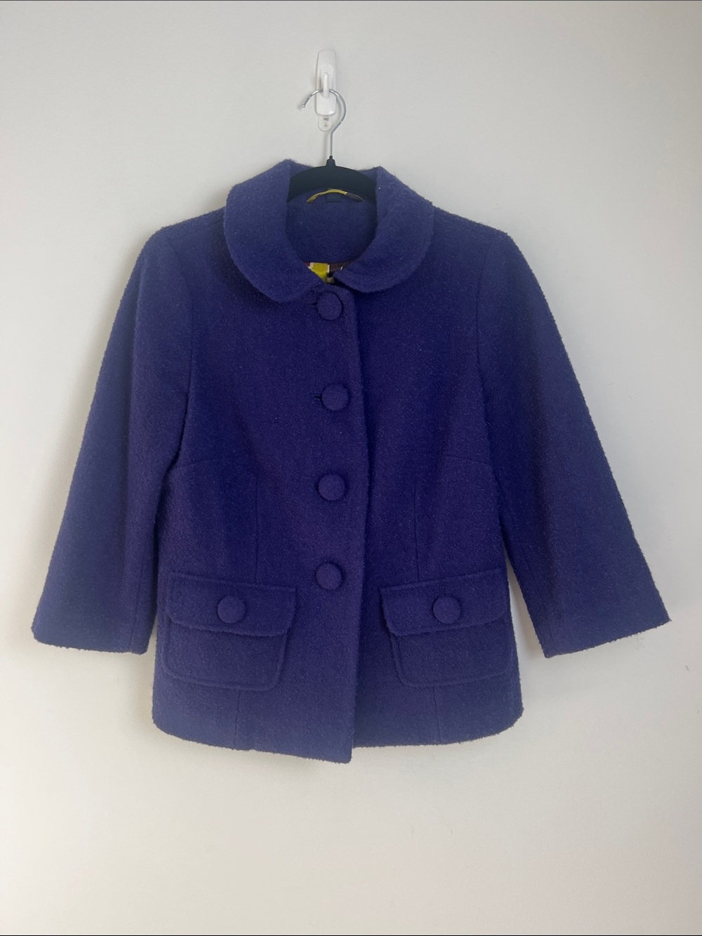 Boden Women's US8 Boucle Wool Blend Peter Pan Collar Vintage Inspired Coat